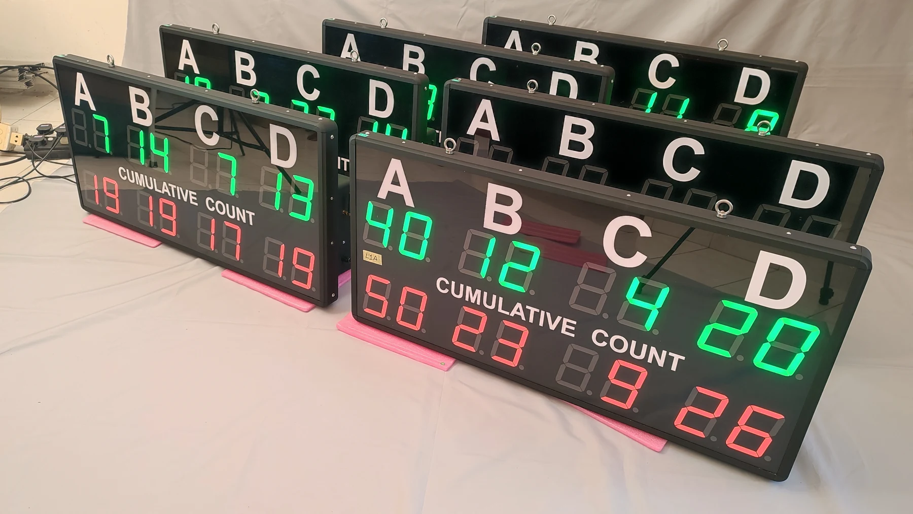 Several OptoElectronics scrap grader overhead displays during production